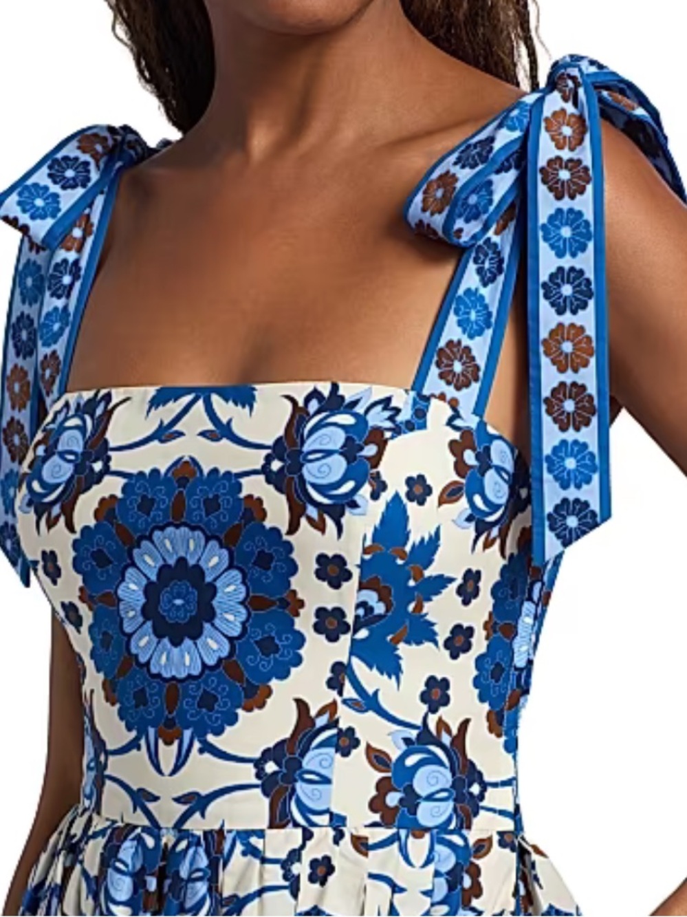 Cara Cara Blue & Cream Floral Tie-Shoulder Maxi Dress